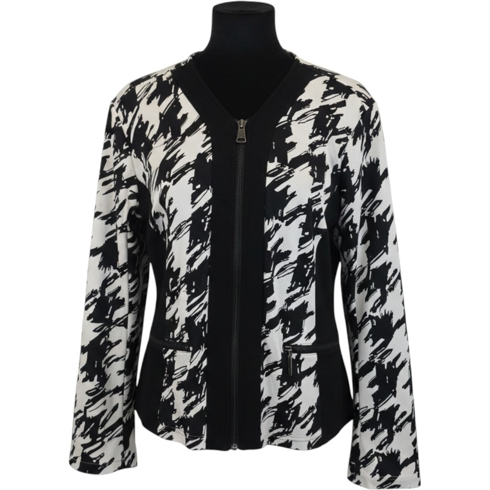 Ashley Stewart Womens Black White Abstract Houndstooth Zip Front Jacket Size 16